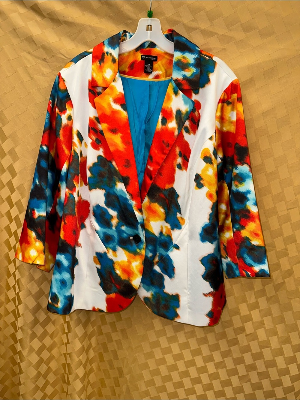 new directions Multicolor Abstract Watercolor Blazer with Teal Lining